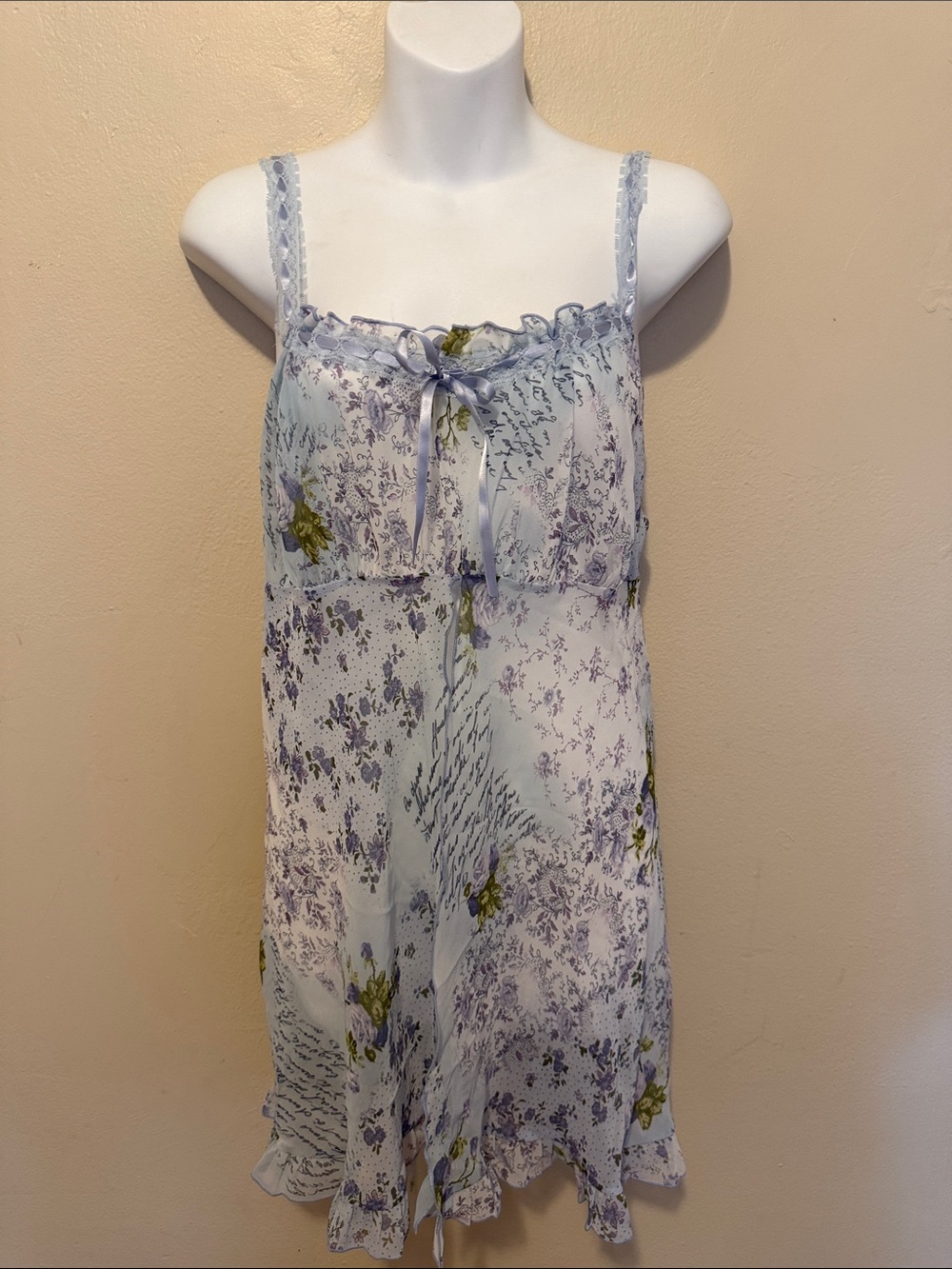 Secret Treasures Light Blue Floral Lace-Trim Chemise